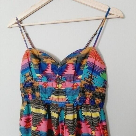 BILLABONG | Neon Southwestern Aztec Tribal Geo Print Tank Top Dress Sz M - Picture 2 of 11